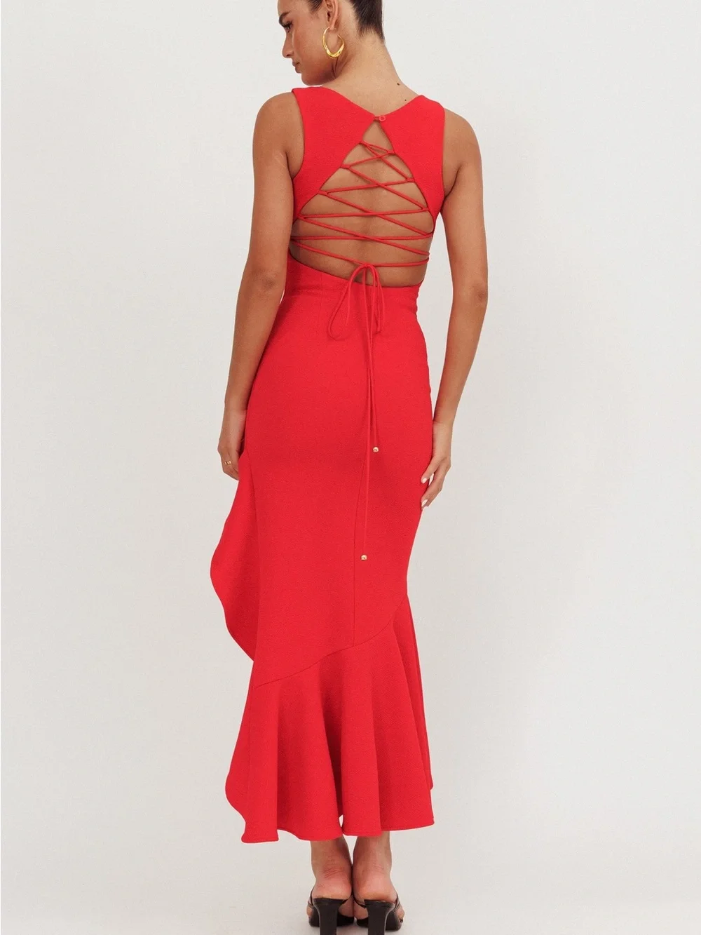 NWT REVOLVE SAINTS & SECRETS SHOWPO Luiza red ruffle corset back dress US /XS - Picture 12 of 13